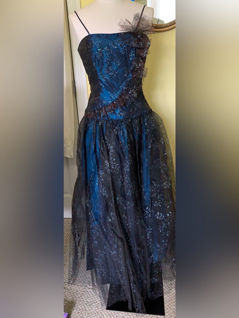Vintage Blue Sharkskin Tulle Prom Dress Cocktail New Wave Big Hair